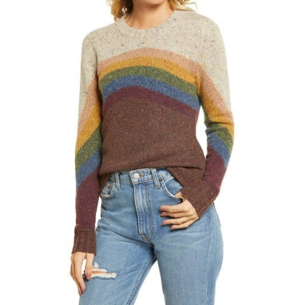 Faherty Mikki Rainbow Intarsia Wool Alpaca Blend Crewneck Sweater Small